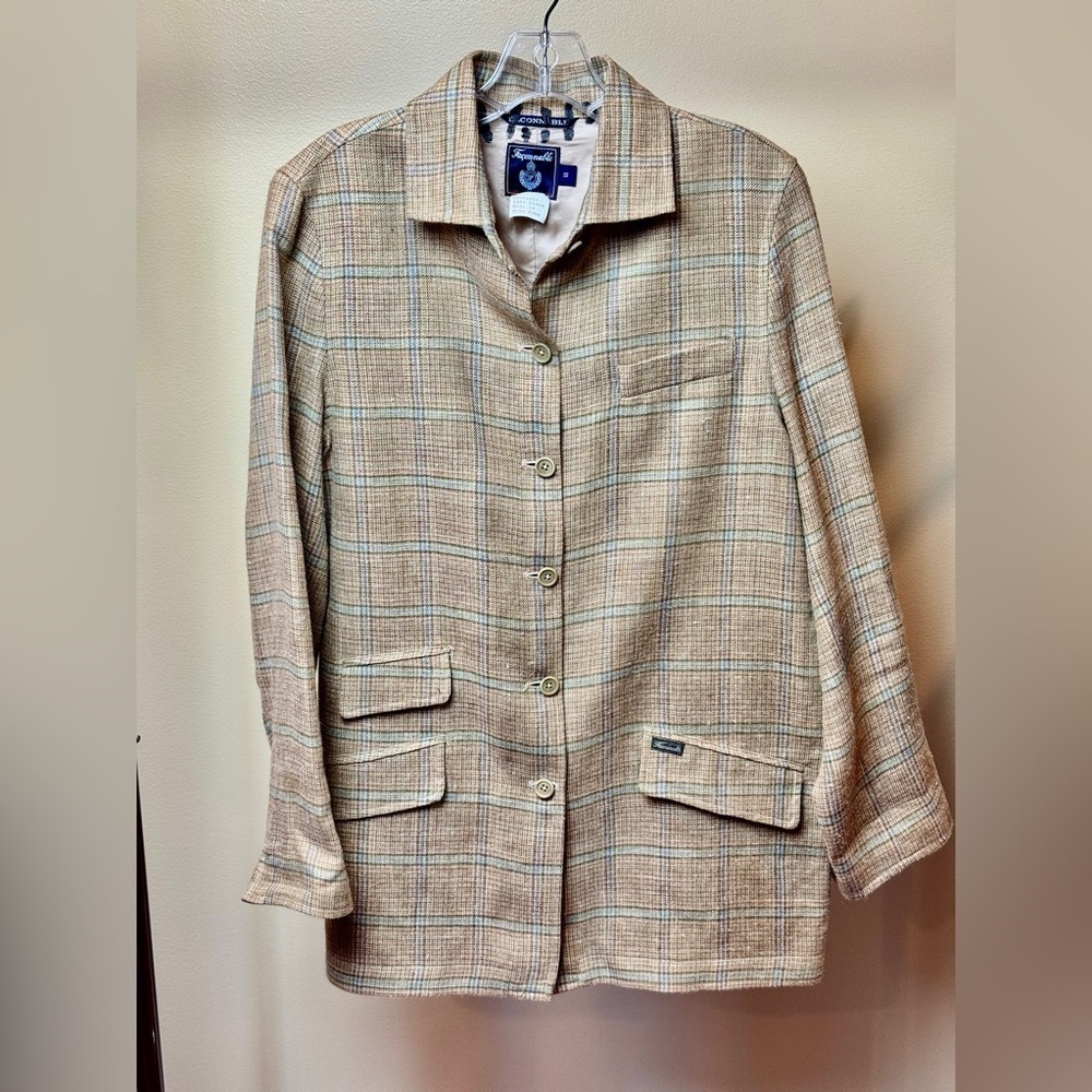 Faconnable Linen Long Checkered Jacket - image 1